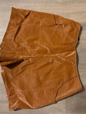 She + Sky Croc-Embossed High-Waist Shorts - Brown